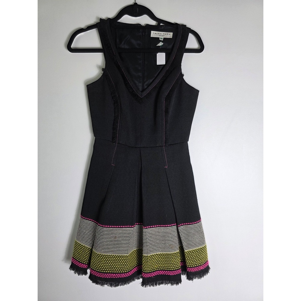 Trina Turk‎ Embroidered Sleeveless Fringe Trim Fit & Flare S 0